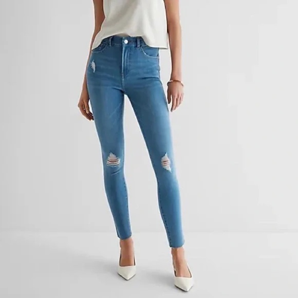 Express Skinny Blue Distressed Jeans